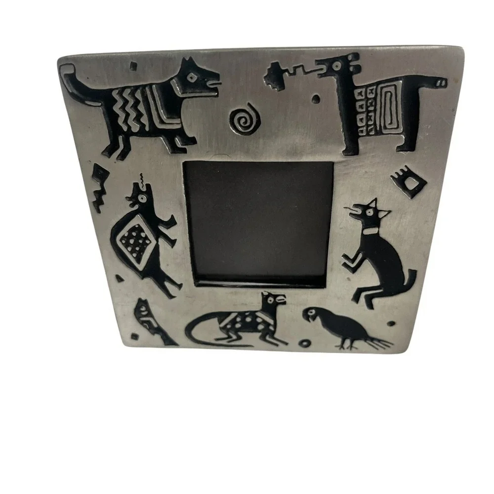 Vintage Alice‎ Seely Pewter Picture Frame Southwestern Petroglyph Animal 2000